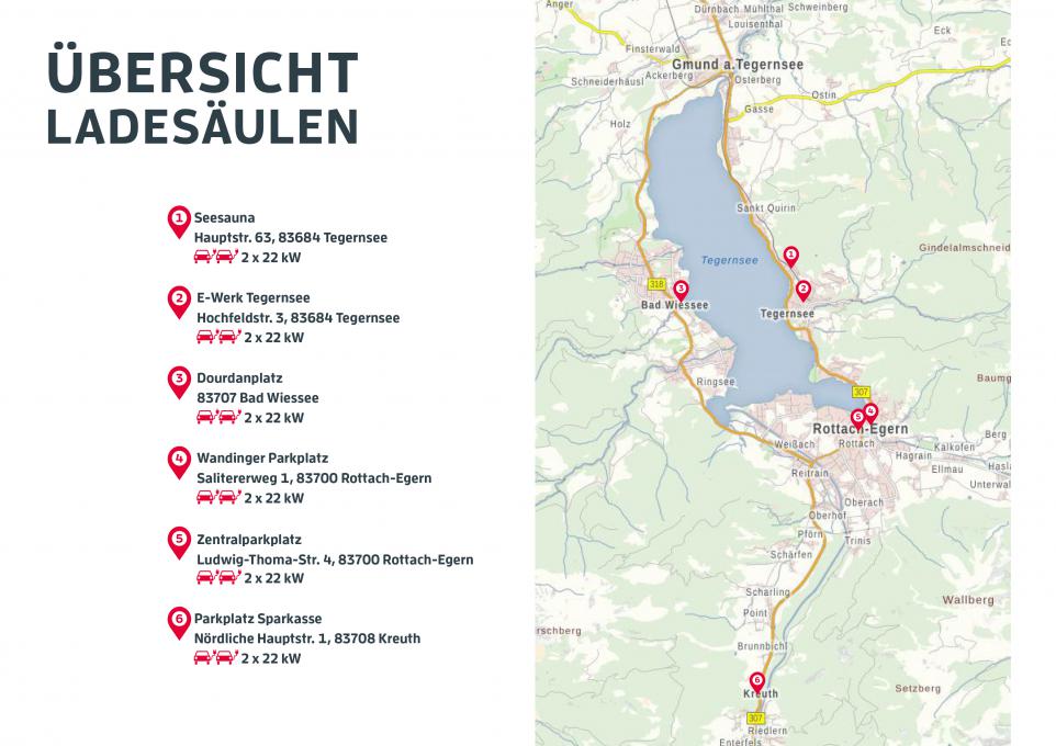 Übersichtskarte E-Ladestationen Tegernseer Tal